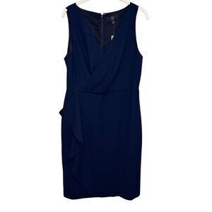 J Crew Dress Womens 10 Navy Blue 365 Faux Wrap Sleeveless Ruffle Midi J5239